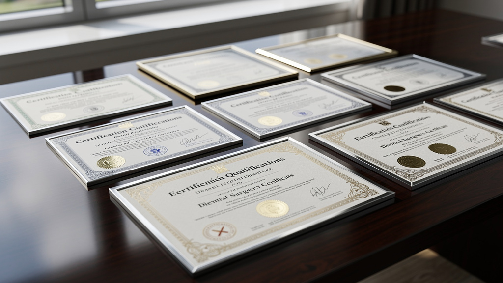 Professional medical qualifications and certifications displayed