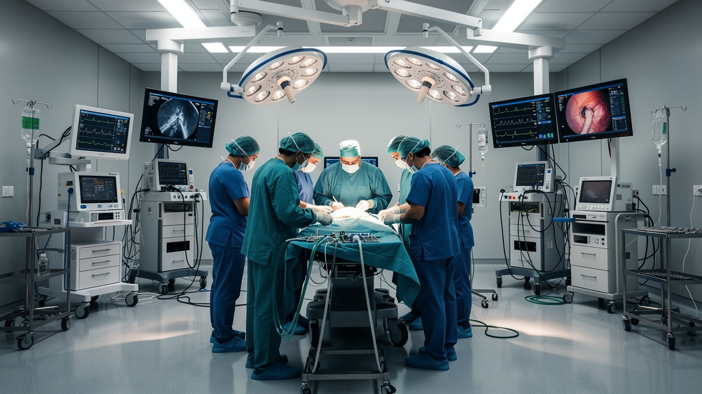 Collaborative surgical team working together in theatre