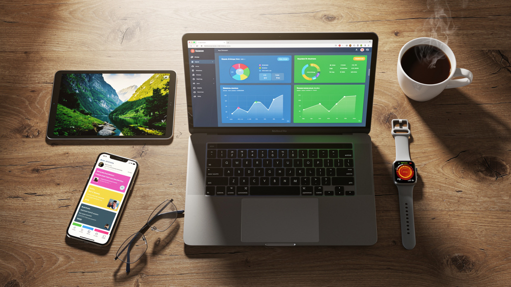Various digital devices on desk contributing to eye strain