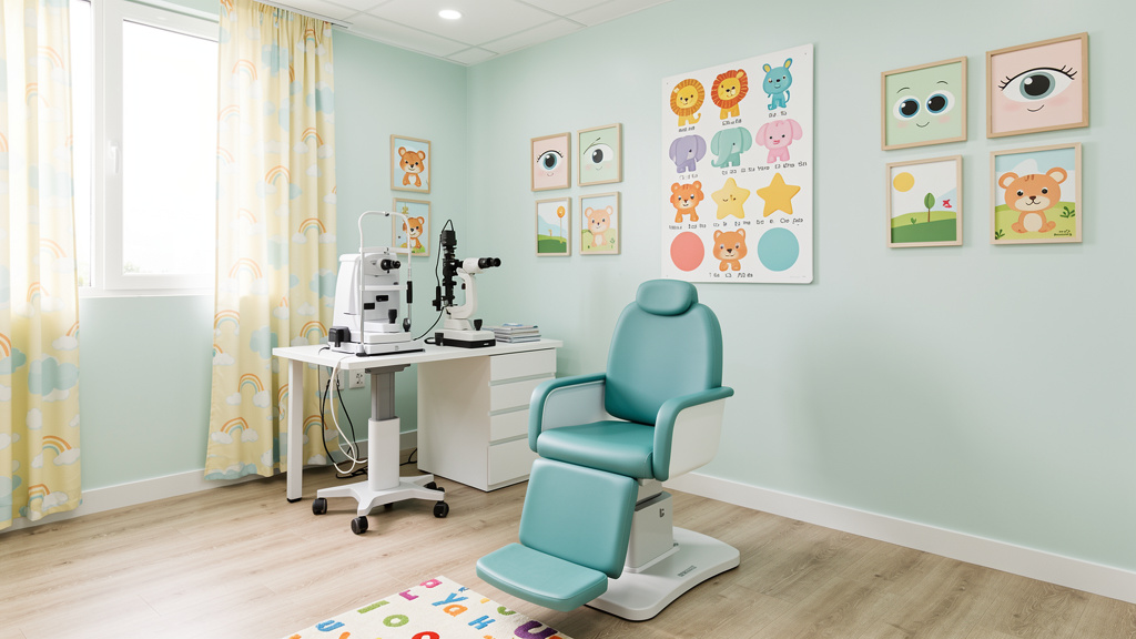Child-friendly eye examination room with modern equipment