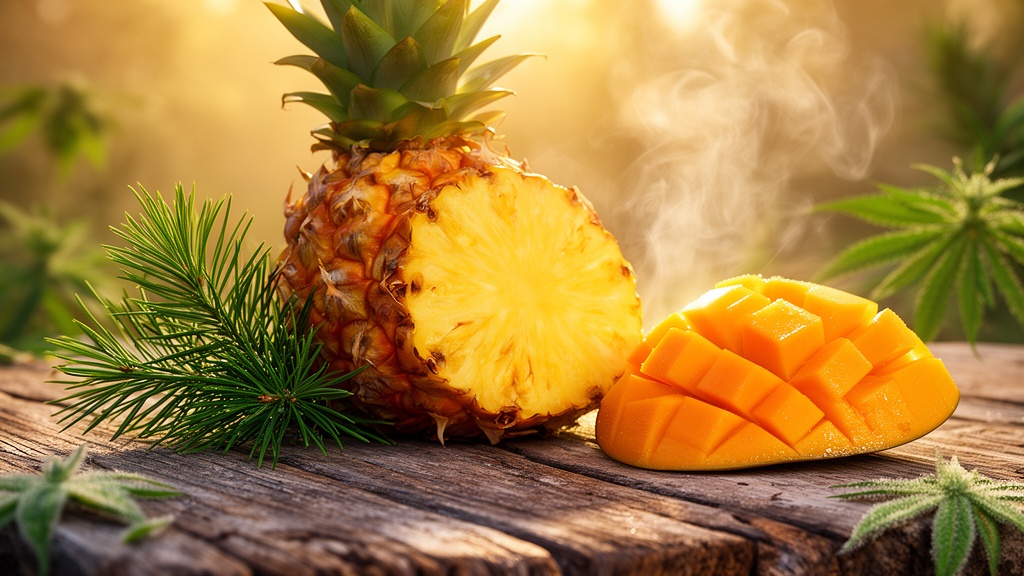 Tropical fruit and pine representing flavour profile