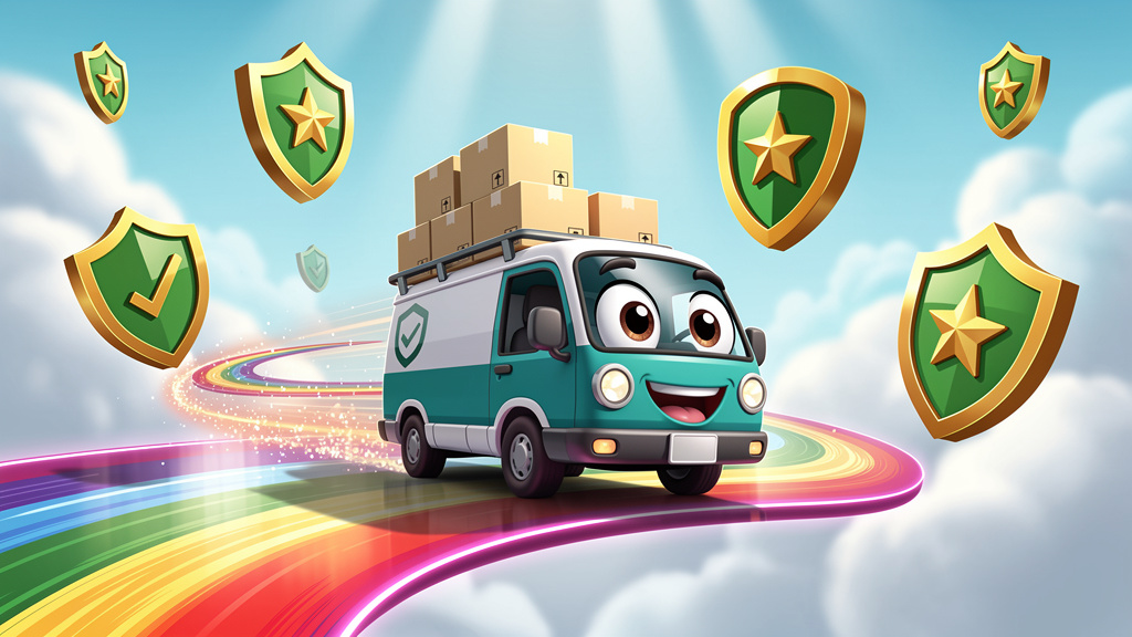 Cartoon delivery van bringing premium cannabis products