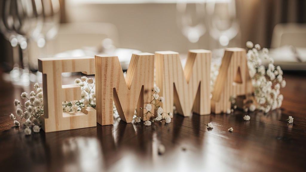 Rustic wooden block letters as table markers