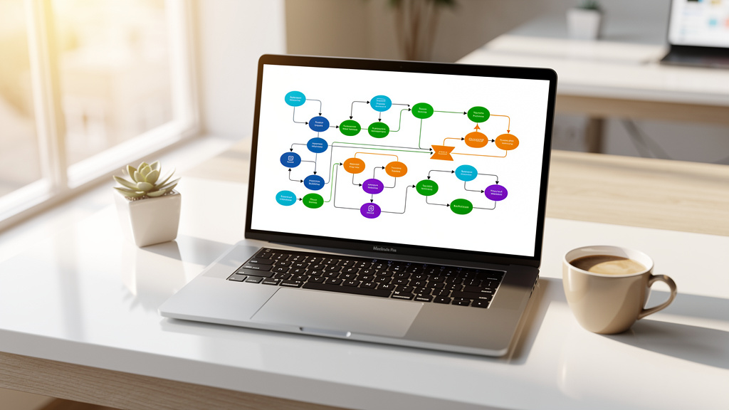 Workflow planning on laptop screen – Marketing Automation