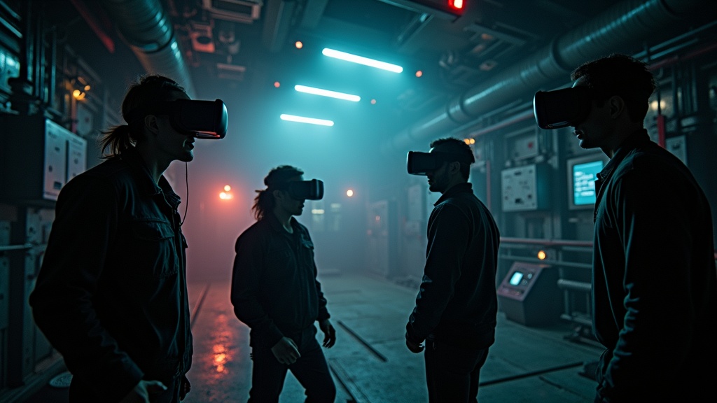 Jugador con gafas de realidad virtual listo para la acción en Virtua Barcelona