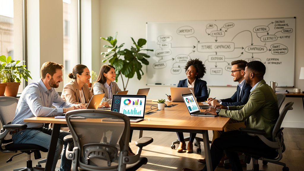 Marketing team collaborating on automated campaigns