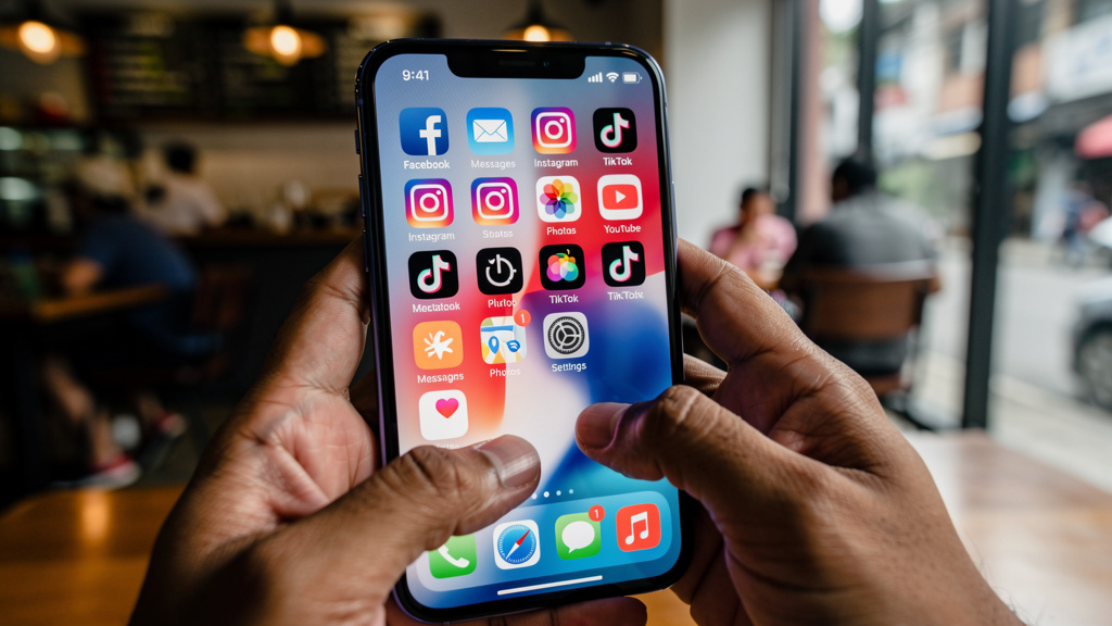 Smartphone displaying popular social media apps