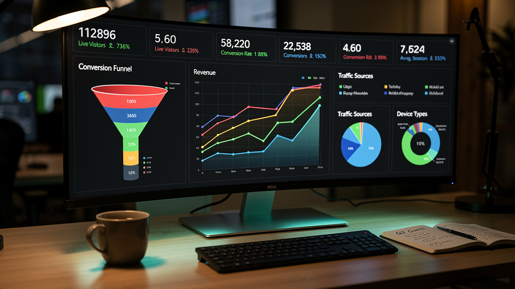 Real-time performance analytics dashboard showing marketing metrics
