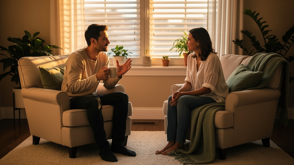 Two people engaged in open, honest conversation