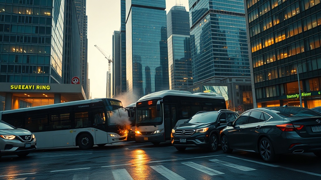 Photorealistic scene of multi-vehicle collision at intersection