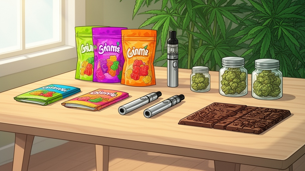 Diverse range of cannabis products including flower, edibles, and vapes