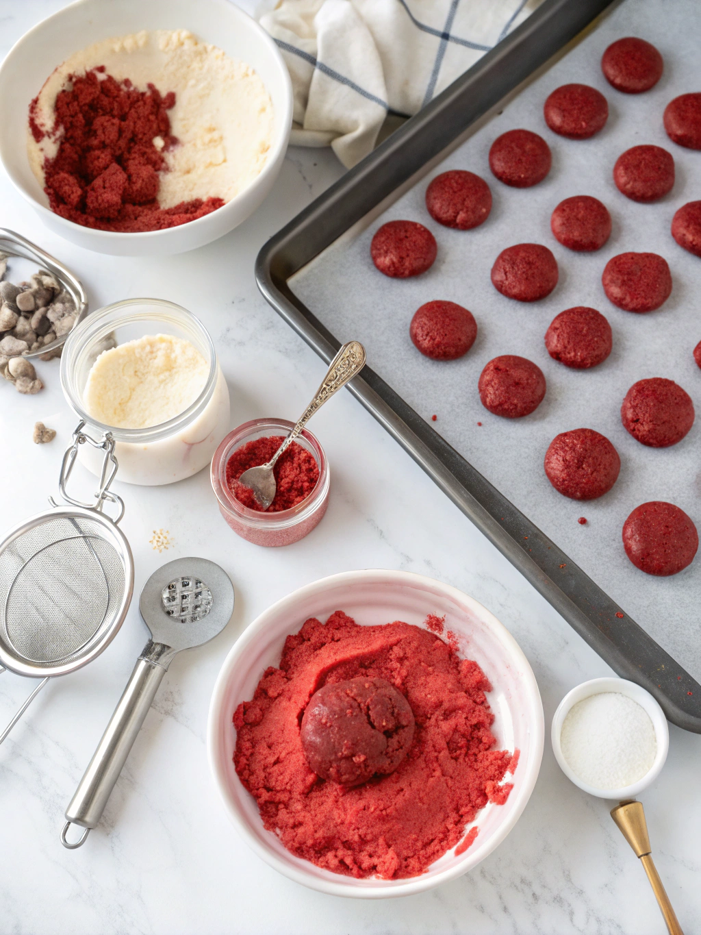 Step-by-step red velvet cookies baking