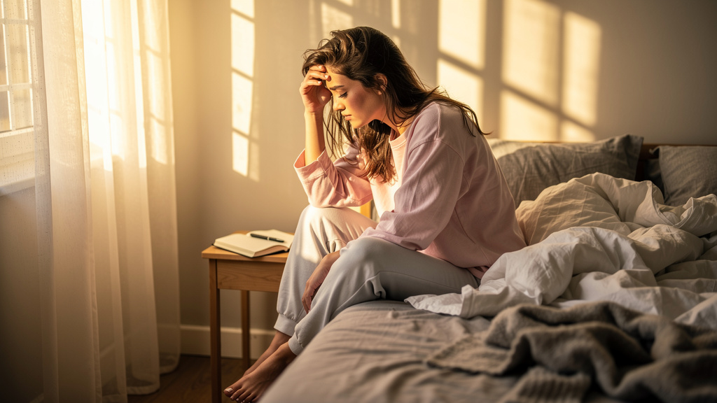 Woman experiencing hormonal imbalance symptoms at home