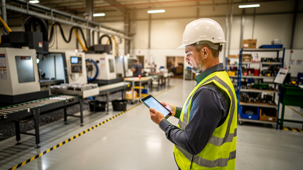 Engineer managing enterprise integration in manufacturing environment