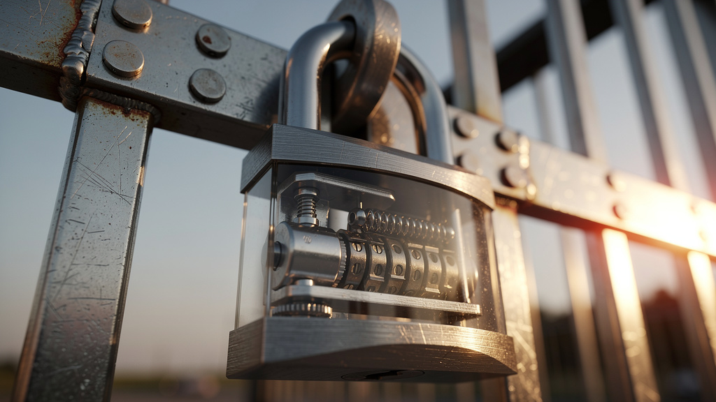 Secure padlock and reinforced gate showing protection layers