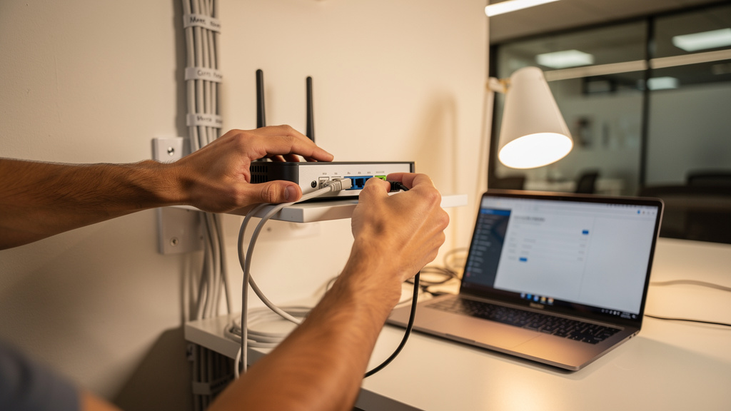 Professional router installation in small business office