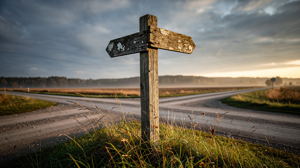 Crossroads signpost representing careful navigation and choices