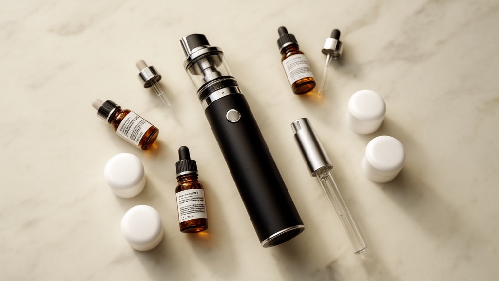 Range of medical cannabis products including oils, capsules and vaporiser