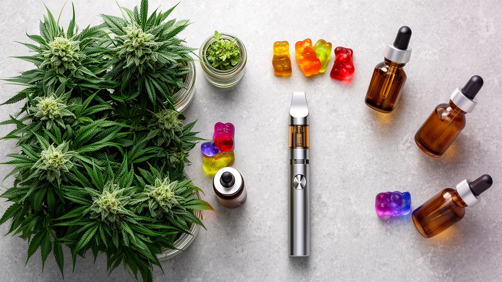 Diverse range of cannabis products including flower, edibles, and oils