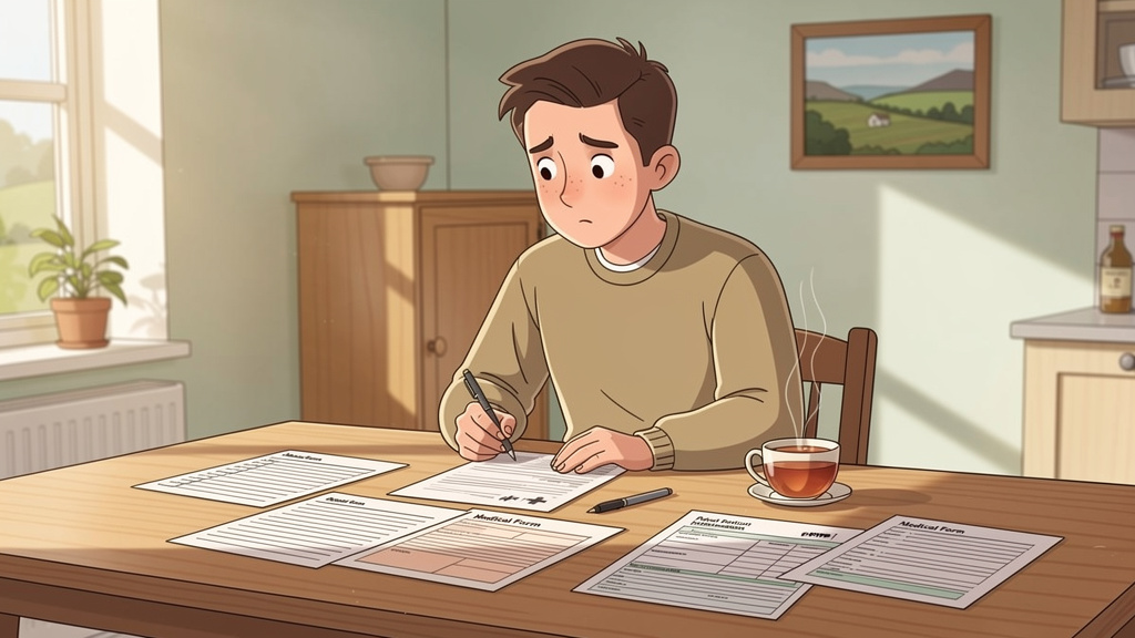Person reviewing medical eligibility forms at home