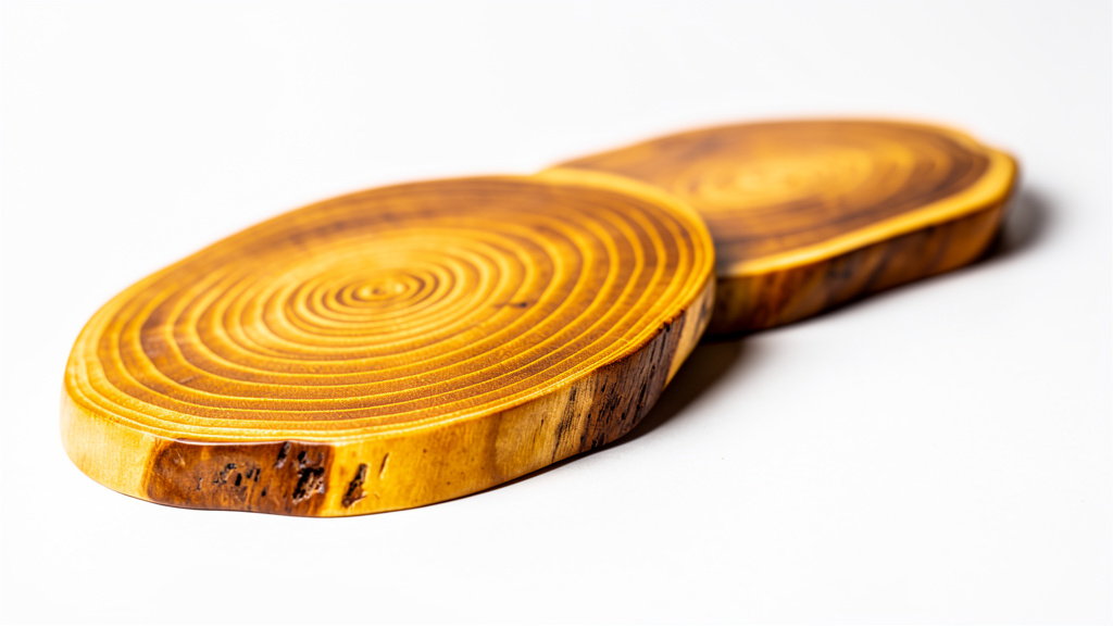 Close-up of premium wood slices showing grain