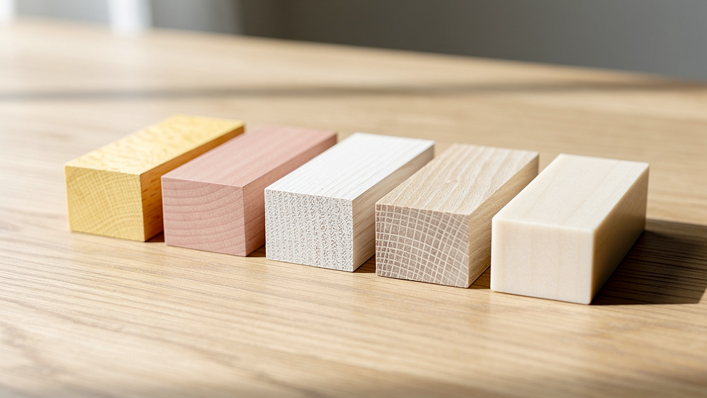 Échantillons de bois dur comparant buis et autres essences