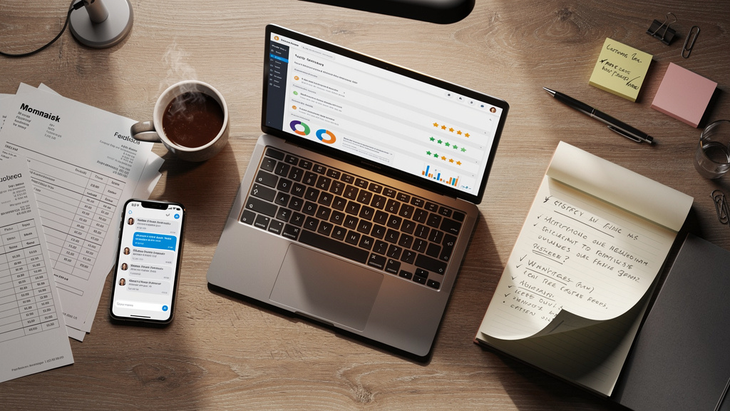 Business owner reviewing customer feedback surveys
