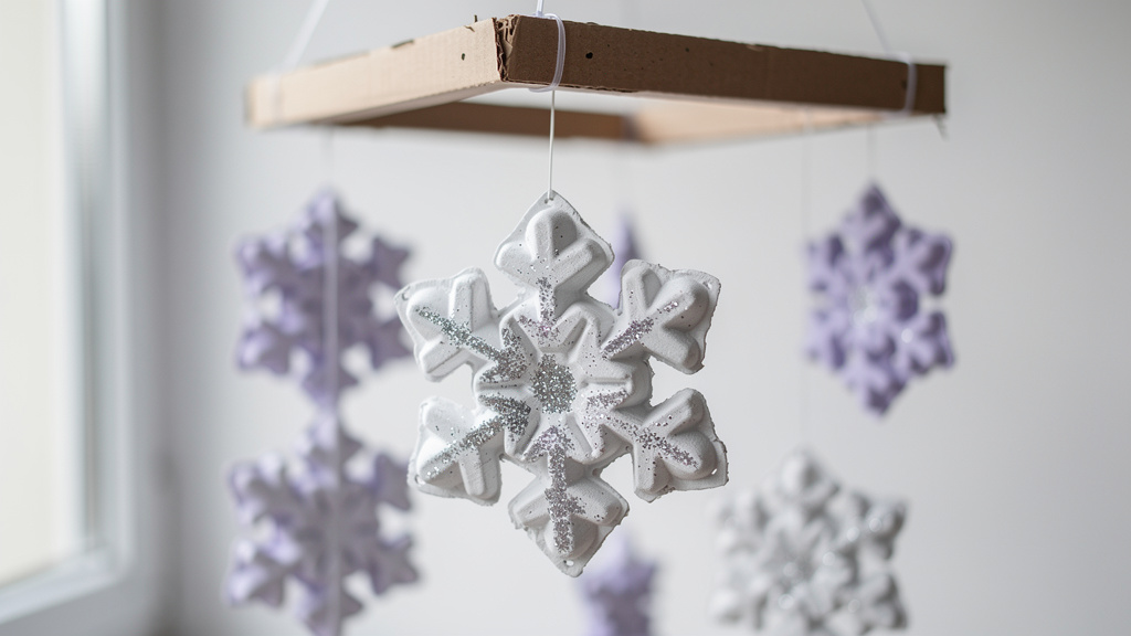 DIY egg carton snowflake mobile decoration