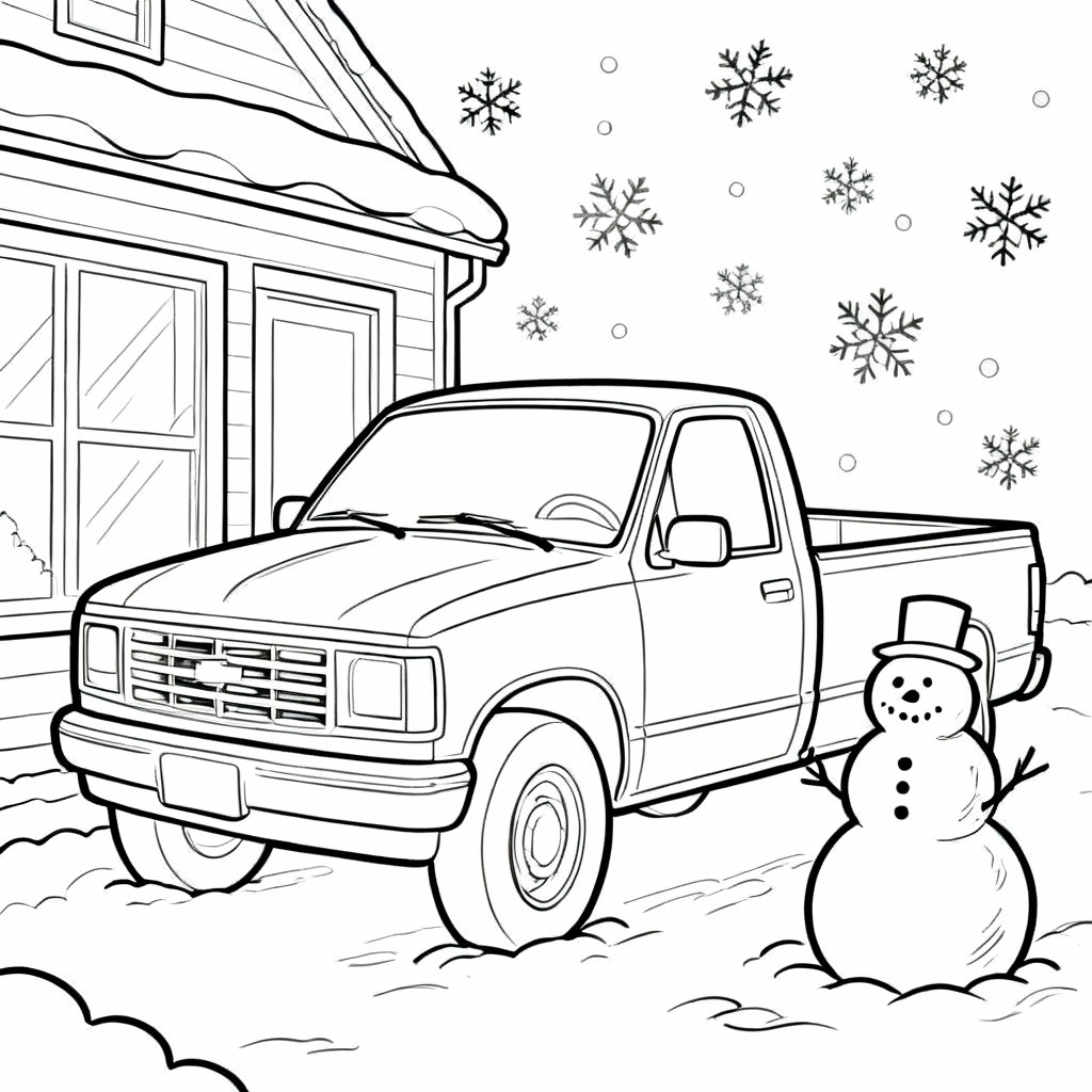 Snowy Playground Pickup Coloring Page