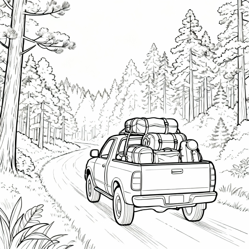 Camping Gear Pickup Coloring Page
