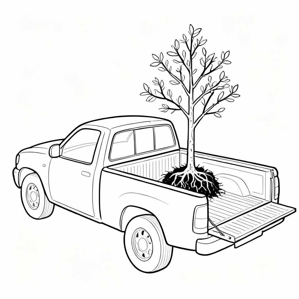 Tree Planting Pickup Coloring Page