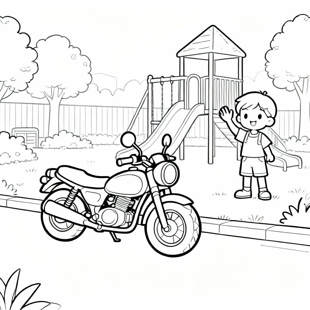 Cute Motorcycle Coloring Page