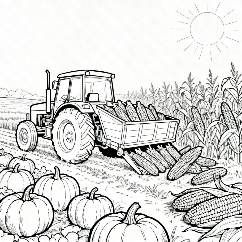 Harvest Tractor Coloring Page