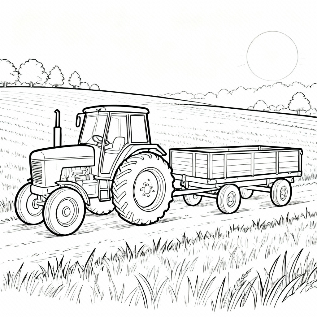 Field Tractor Coloring Page