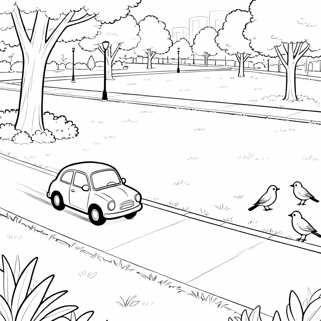 Tiny Park Car Coloring Page