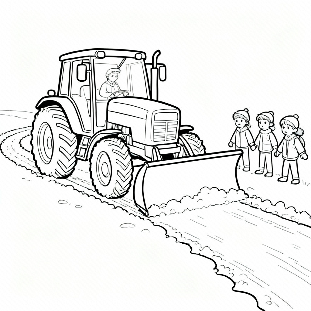 Winter Tractor Coloring Page