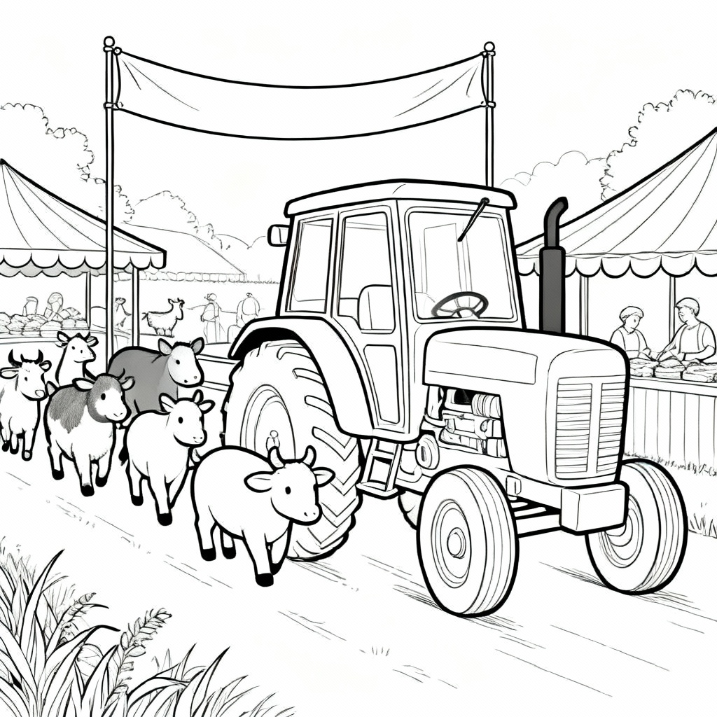 Tractor Parade Coloring Page