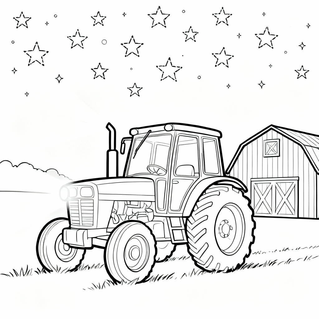 Night Tractor Coloring Page
