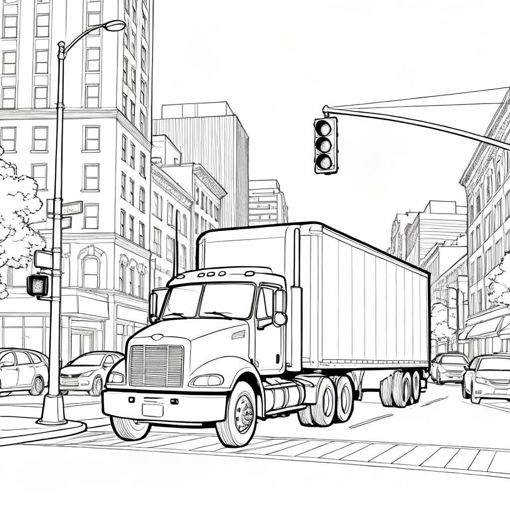 Busy Semi Truck Coloring Page