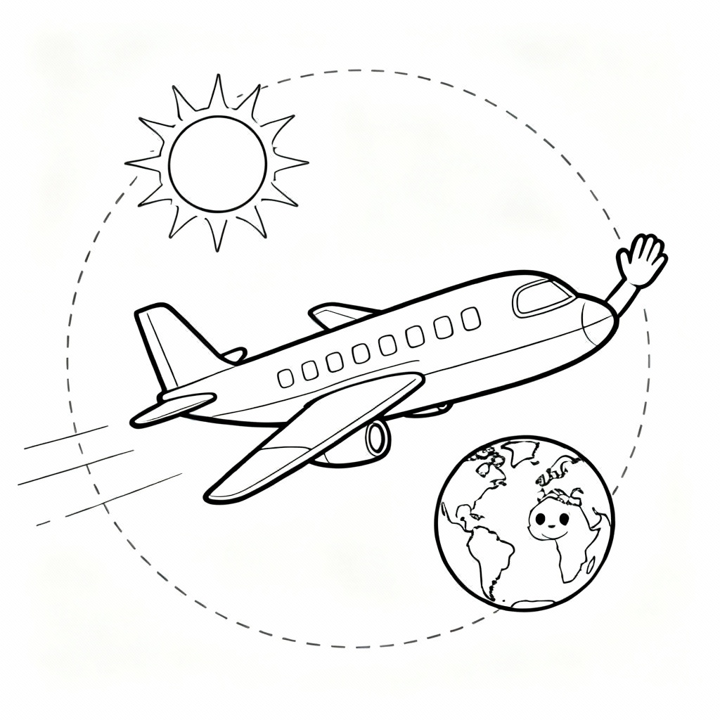 Airplane Globe Coloring Page