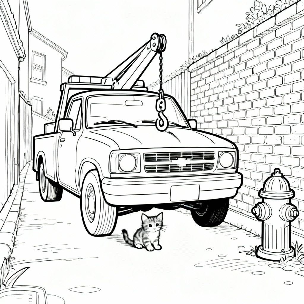 Kitten Under Car Coloring Page