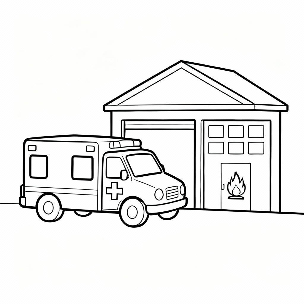 Ambulance Community Visit Coloring Page