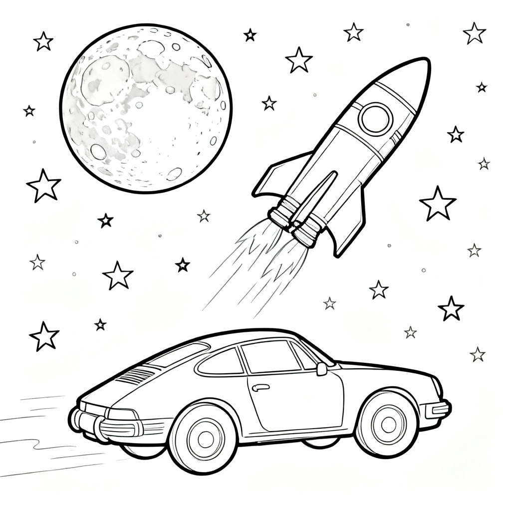 Space Car Coloring Page