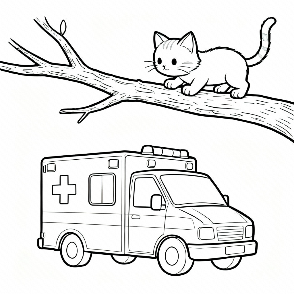 Ambulance Kitten Coloring Page