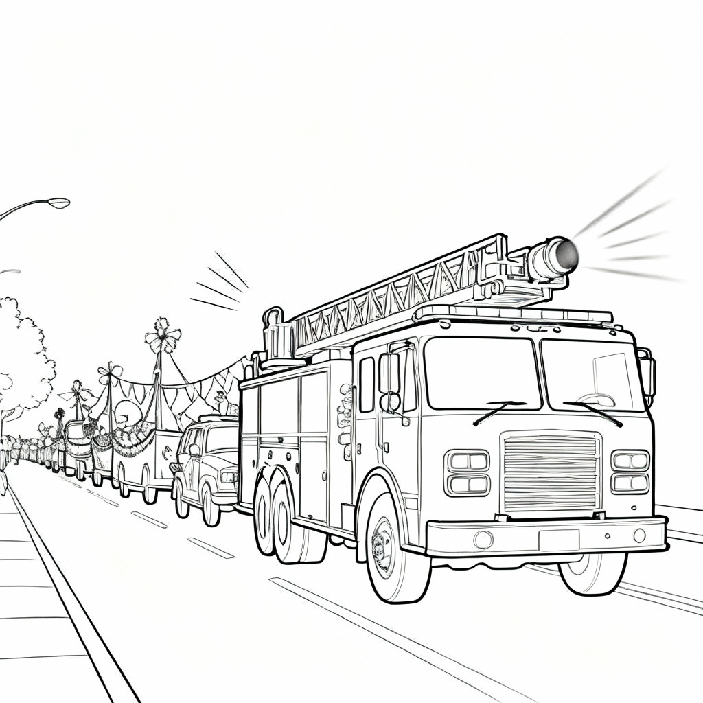 Fire Truck Parade Coloring Page