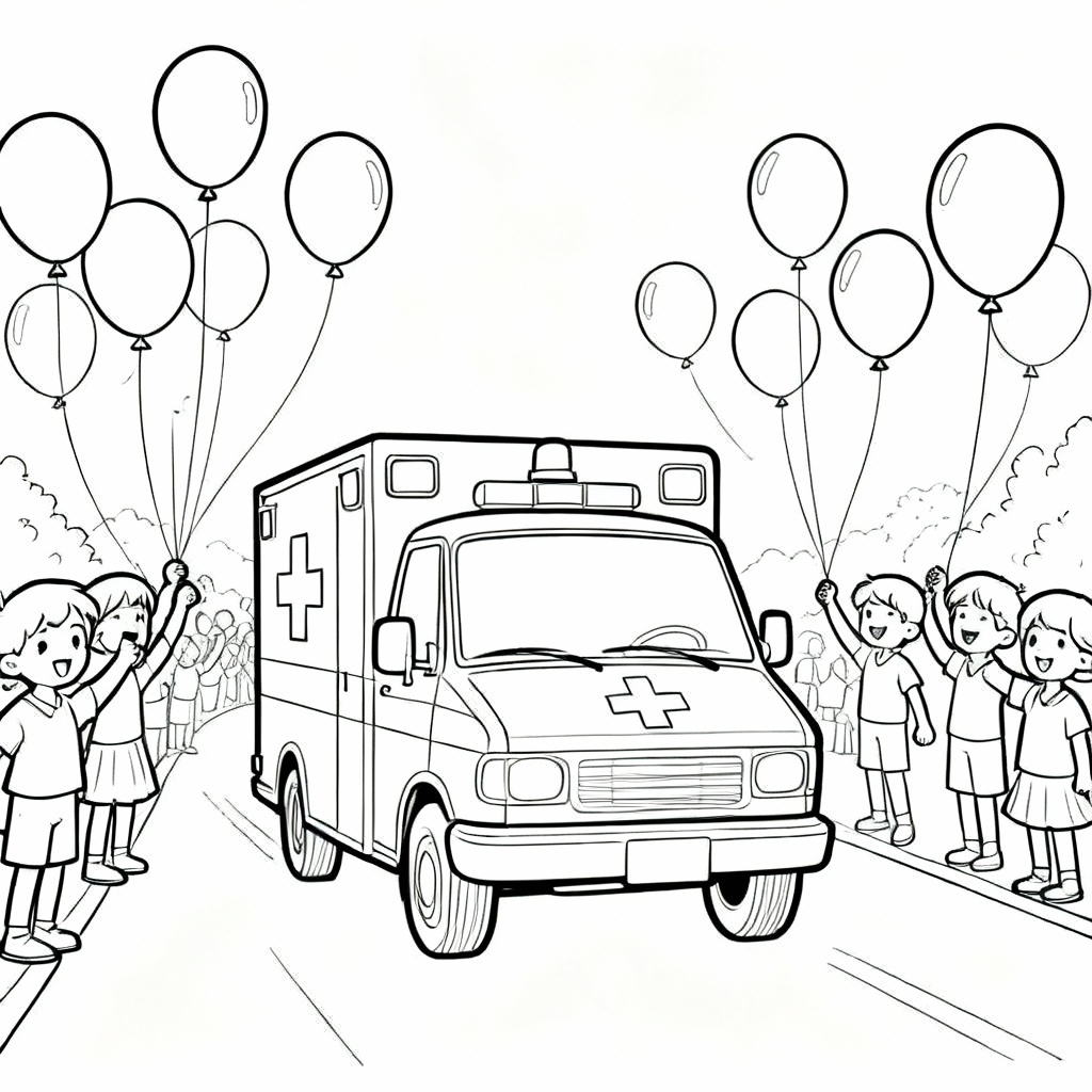 Ambulance Parade Coloring Page