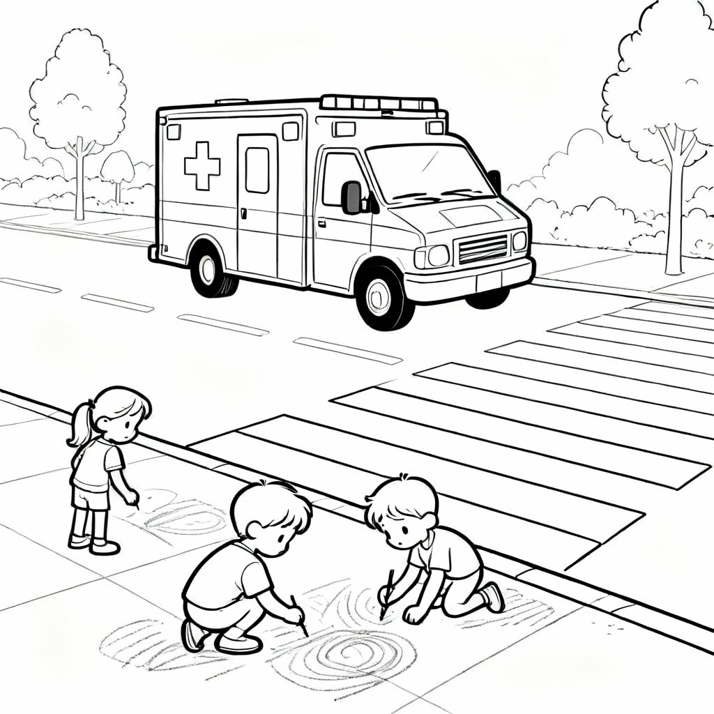 Crosswalk Ambulance Coloring Page