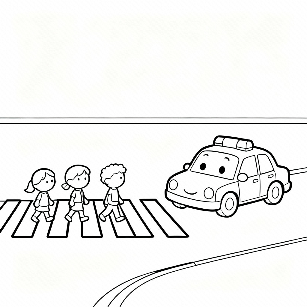 Police Car Crossing Coloring Page