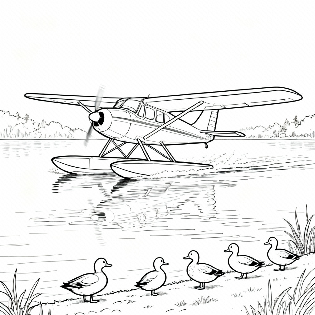 Seaplane Ducks Coloring Page