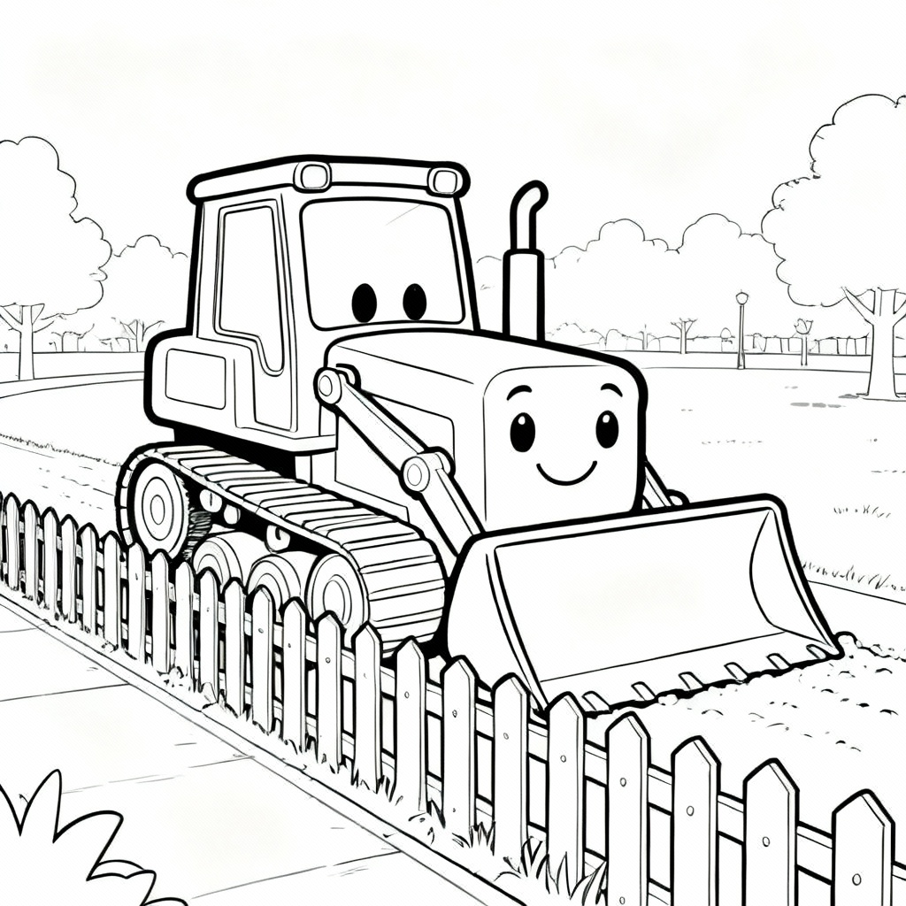Bulldozer Fence Coloring Page